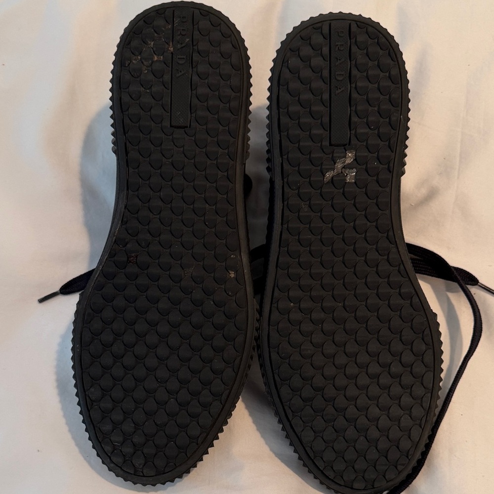 Prada Men’s Dark Blue Leather Lace-Up Sneakers - Picture 4 of 7